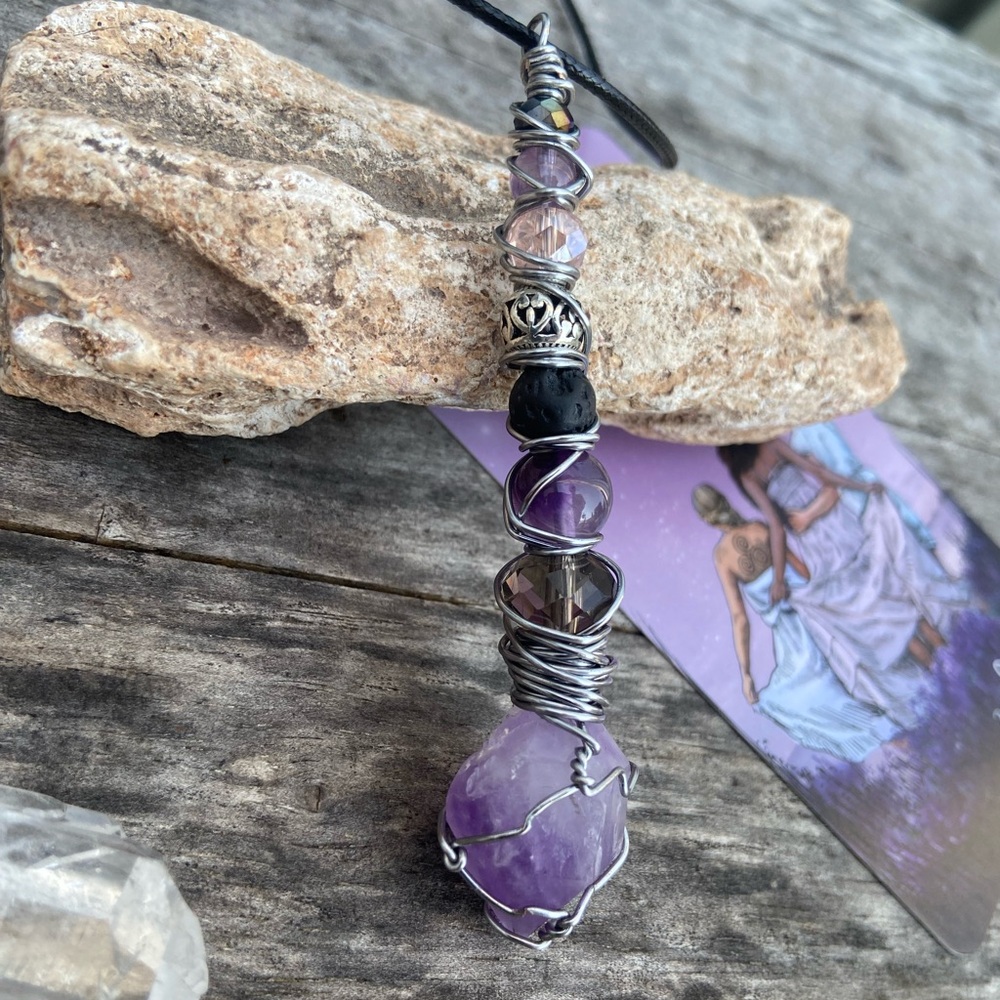 Wire Wrapped Amethyst Cluster Point Wand / Necklace / Oddity - Picture 3 of 13